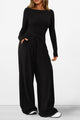 2 Piece Lounge Sets Asymmetrical Long Sleeve T Shirt Wide Leg Pants Casual Outfits Tracksuit