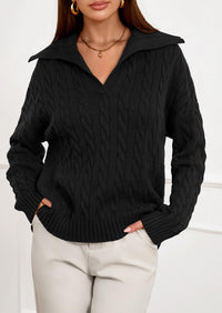 PRETTYGARDEN Fall Cable Knit Oversized Sweaters for Women Polo V Neck Long Sleeve Casual Chunky Sweater Pullover Tops PRETTYGARDEN