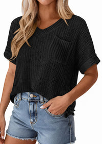 PRETTYGARDEN Women's Spring Short Sleeve Sweaters Lightweight V Neck Casual Going Out Summer T PRETTYGARDEN