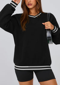 PRETTYGARDEN Women's Oversized Sweatshirts Casual Long Sleeve Stripes Knit V Neck Pullover Top Fall Teens Preppy Clothes