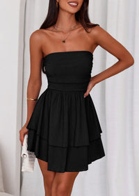 PRETTYGARDEN Women's Summer Strapless Tube Mini Dress Off Shoulder Smocked Ruffle A Line Flowy Short Party Club Dresses