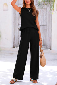 Pullover Tops And Wide Leg Pants Casual Two Piece Sets