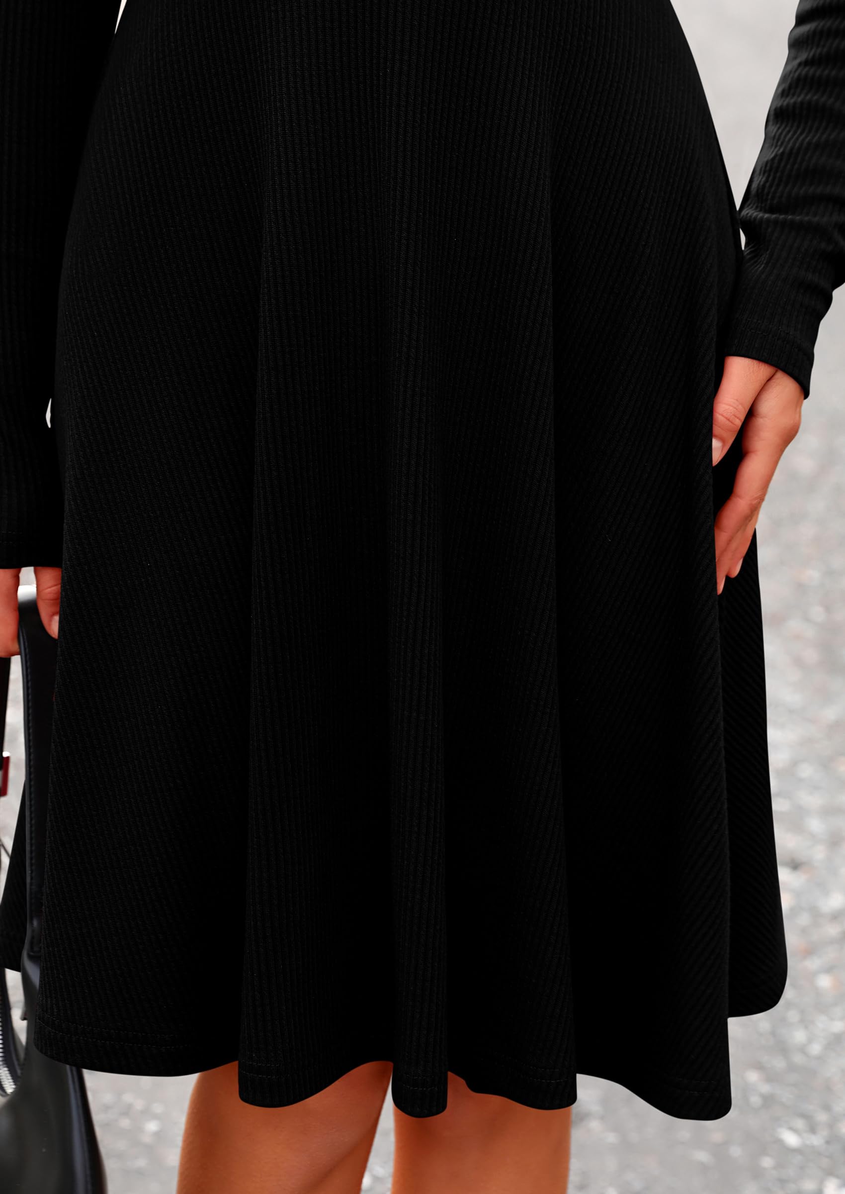 PRETTYGARDEN Women's Spring Fall Short Dress Ribbed Knit Crewneck Long Sleeve A Line Flowy Casual Elegant Going Out Dresses