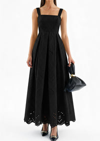 PRETTYGARDEN Womens Sleeveless Maxi Summer Dresses Hollow Out Eyelet Square Neck Ruffle Flowy Beach Vacation Sundress PRETTYGARDEN