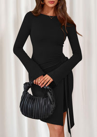 PRETTYGARDEN Women Mini Bodycon Dresses Long Sleeve Ruched Fitted Short Night Out Trendy Party Club Outfits Fall Clothes