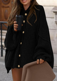 PRETTYGARDEN Women's Winter Button Down Cardigan Sweaters Mock Neck Lantern Long Sleeve Chunky Knit Jacket Trendy Outerwear