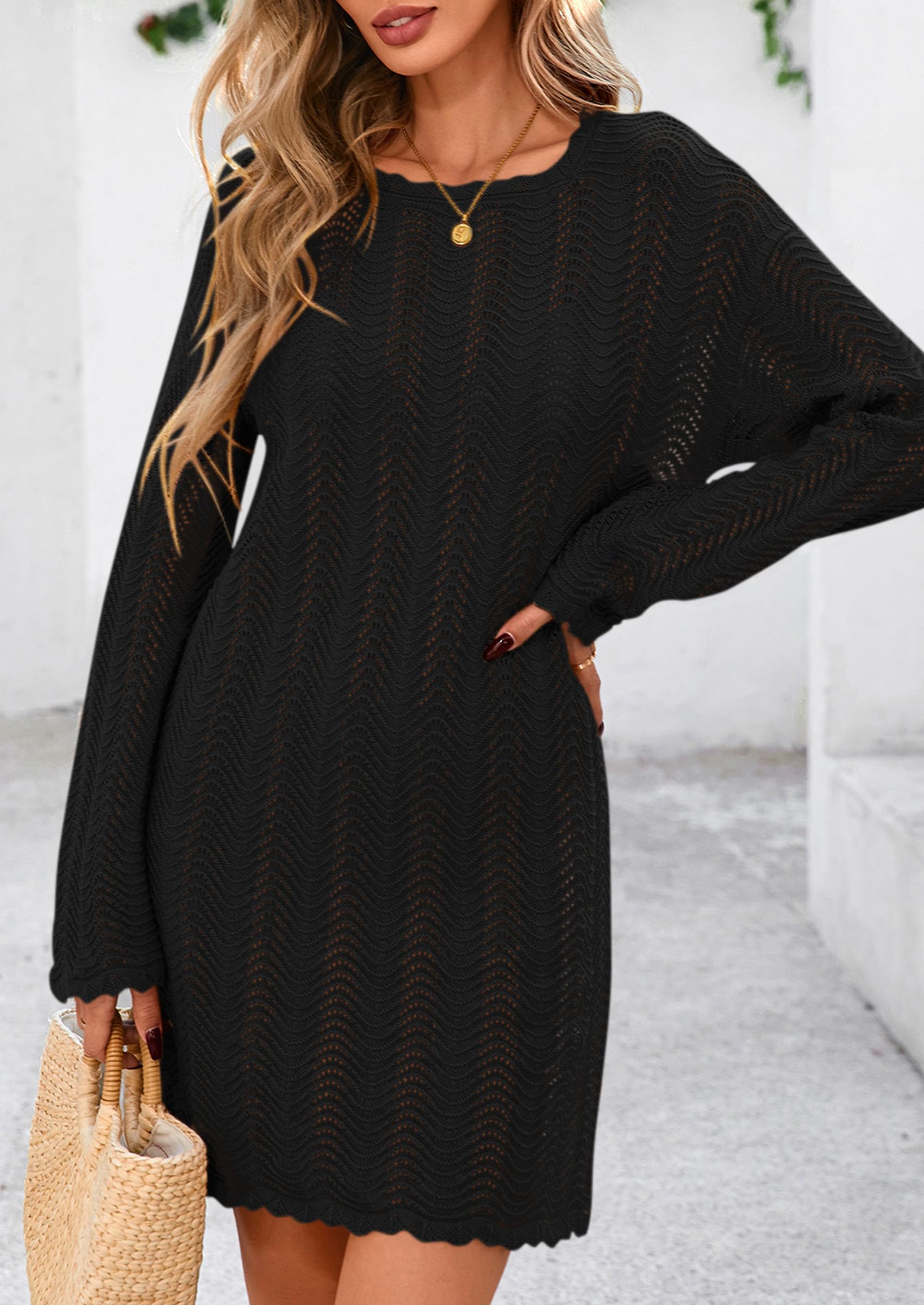 PRETTYGARDEN Women's Swimsuit Cover Up Summer Bathing Suit Swimwear Crochet Knit Dress Fashion Beach Vacation Clothes