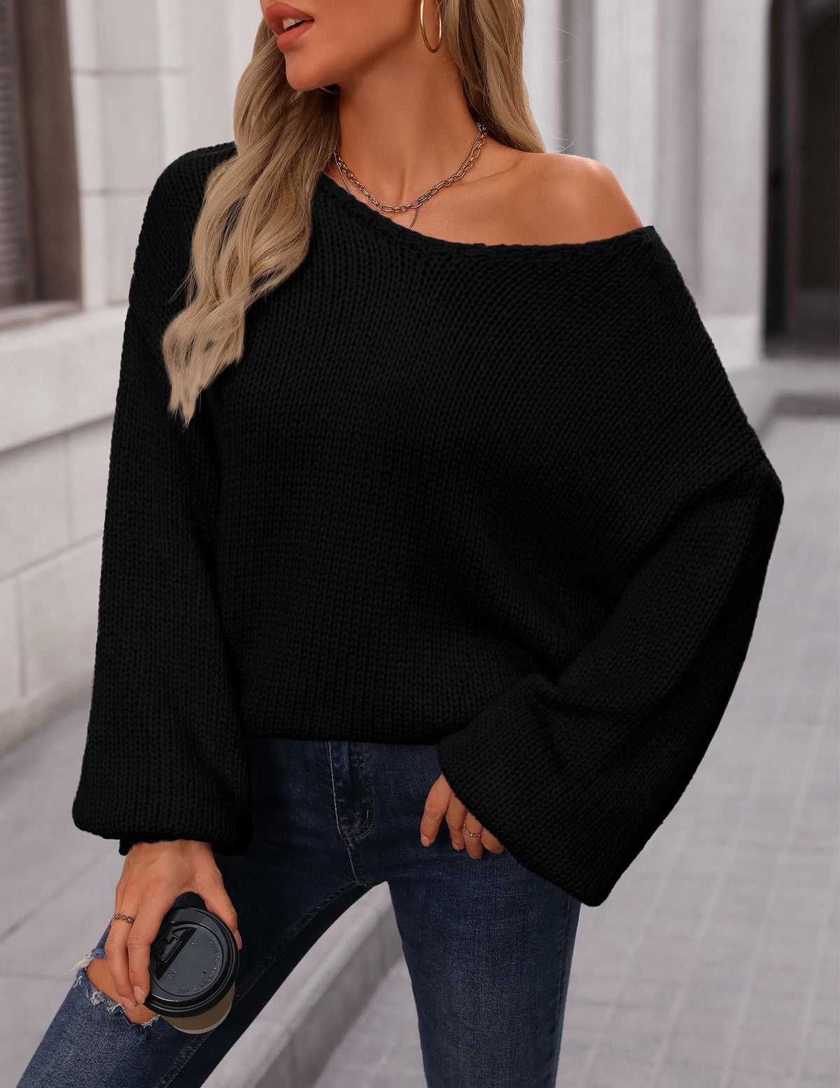 Fall Sweaters Chunky Loose Long Sleeve V Neck Oversized Dressy Casual Knit Pullover Tops