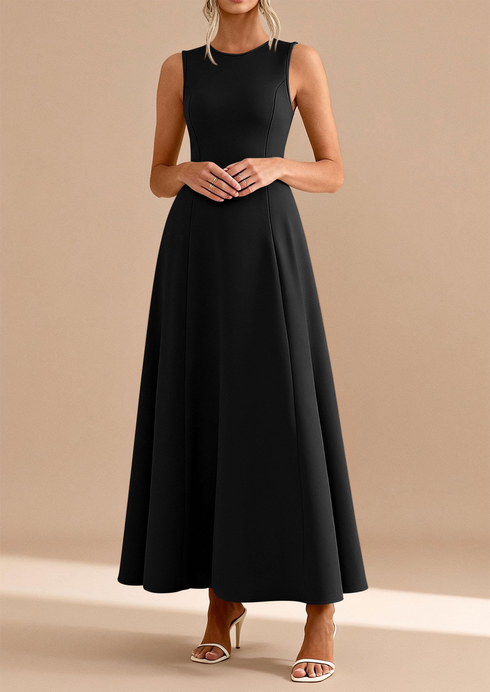 PRETTYGARDEN Women's Summer Tank Maxi Dress Spring Sleeveless Swing A Line Long Flowy Elegant Cocktail Dresses Pockets PRETTYGARDEN