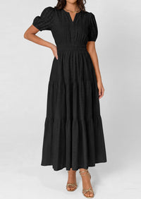 PRETTYGARDEN Womens Summer Maxi Dresses Casual Puff Sleeve V Neck Smocked Flowy Eyelet Cotton Dress Spring Sundress PRETTYGARDEN