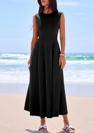 PRETTYGARDEN Sleeveless Crewneck Summer Maxi Dresses for Women Elegant Classy Semi Formal A Line Modest Party Dress PRETTYGARDEN