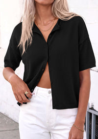 PRETTYGARDEN Women Spring Short Sleeve Cardigan Sweaters Button Down Knit Shirt Blouse Dressy Casual Tops Summer Outfits PRETTYGARDEN