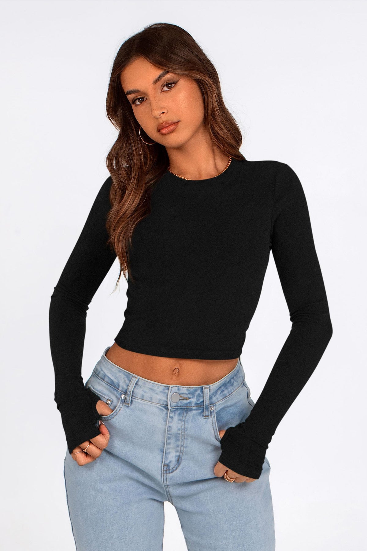 Long Sleeve Crop Tops Y2K Fashion Clothes Basic Slim Fit Tee Shirts Blouse