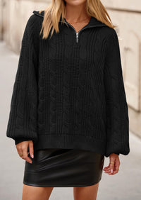 BTFBM Sweaters for Women Fall Fashion Loose Quarter Zip Pullover Collared Long Sleeve Cable Knit Winter Clothes