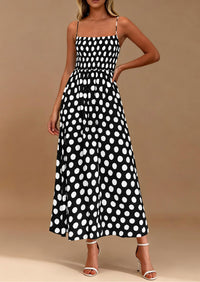 PRETTYGARDEN Womens Summer Dresses Spring Sleeveless Spaghetti Straps Casual Midi Dress Polka Dot Smocked Beach Sundress PRETTYGARDEN