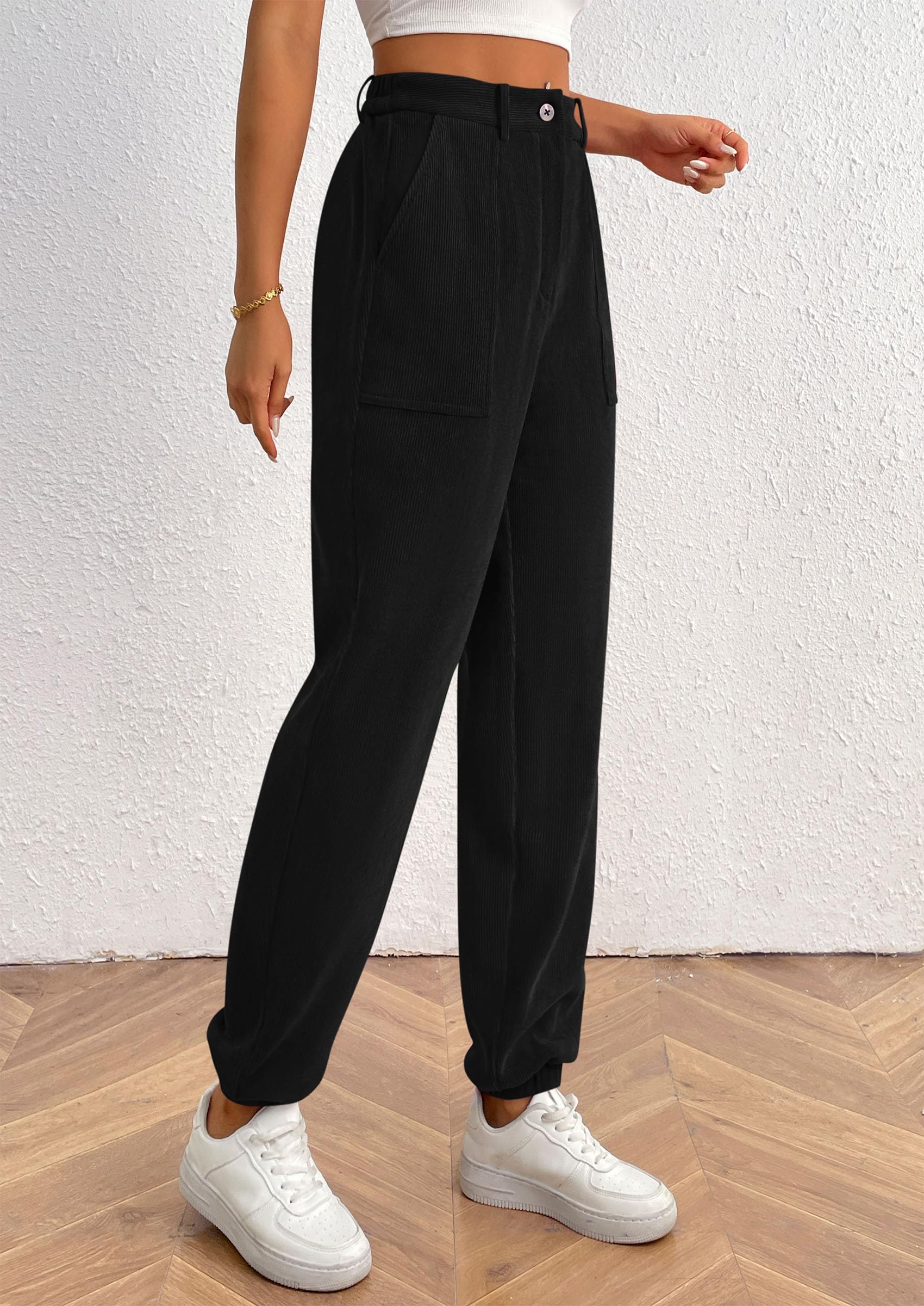 PRETTYGARDEN Women's Pants Dressy Casual Fall Elastic High Waisted Work Office Corduroy Trouser Slacks with Pockets