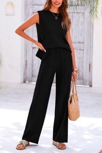 Pullover Tops And Wide Leg Pants Casual Two Piece Sets