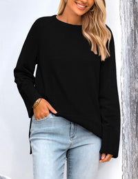 Women's Fall Knit Sweaters Long Sleeve Pullover Crewneck Split Hem Loose Oversized Tunic Sweater Top