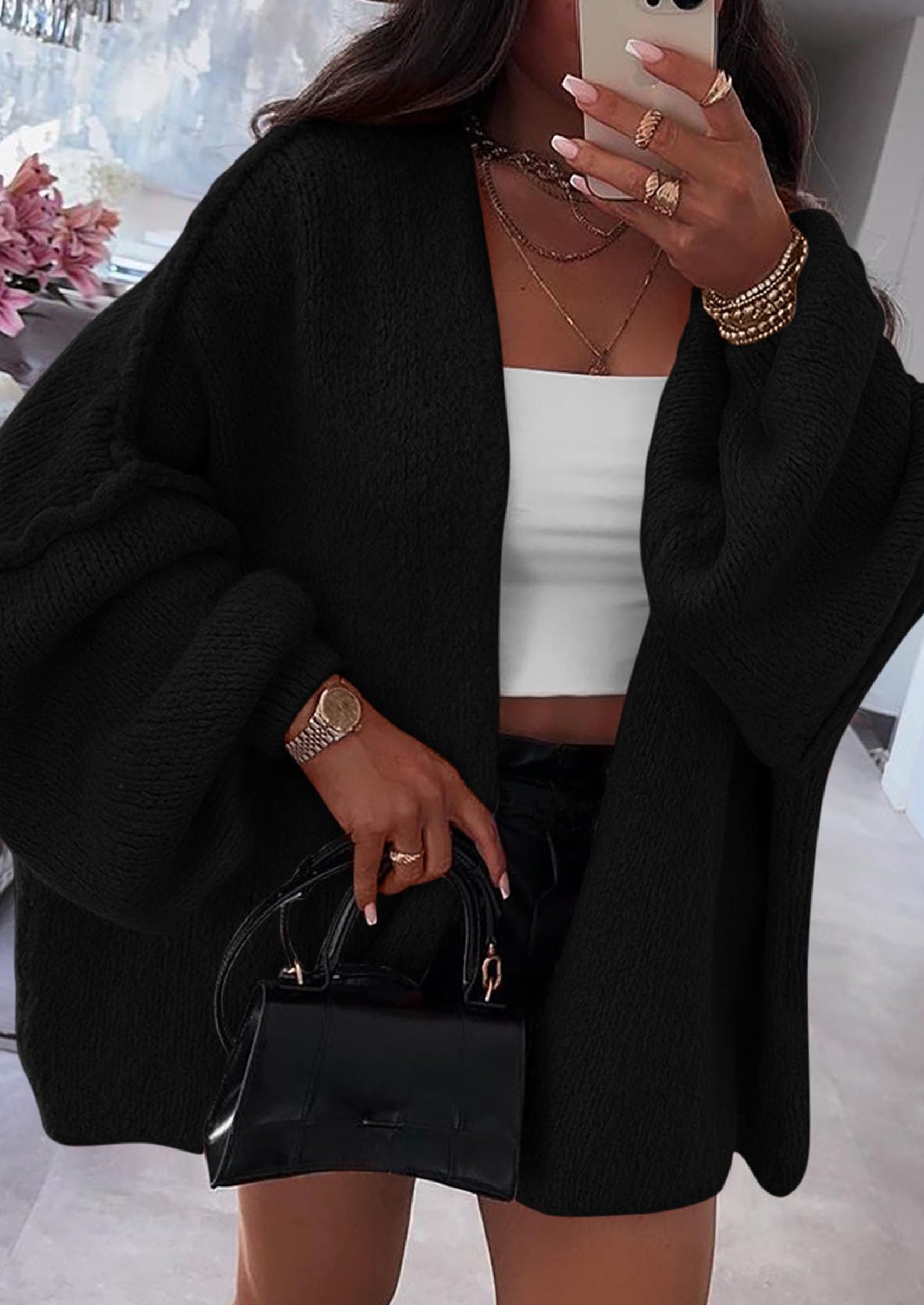 PRETTYGARDEN Womens Oversized Cardigan Sweaters Fall Long Lantern Sleeve Knit Open Front Lightweight Sweater