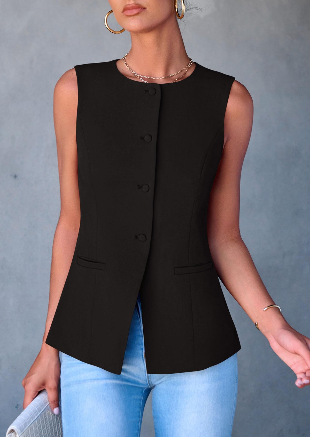 Women's Summer Suit Vest Tops 2025 Dressy Business Casual Sleeveless Button Down Trendy Fashion Blazer Waistcoat