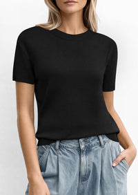 PRETTYGARDEN Women's Short Sleeve Sweaters Spring Crew Neck Knit Work Shirts Business Casual Tops Summer Fashion Clothes PRETTYGARDEN