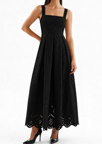 PRETTYGARDEN Womens Sleeveless Maxi Summer Dresses Hollow Out Eyelet Square Neck Ruffle Flowy Beach Vacation Sundress PRETTYGARDEN