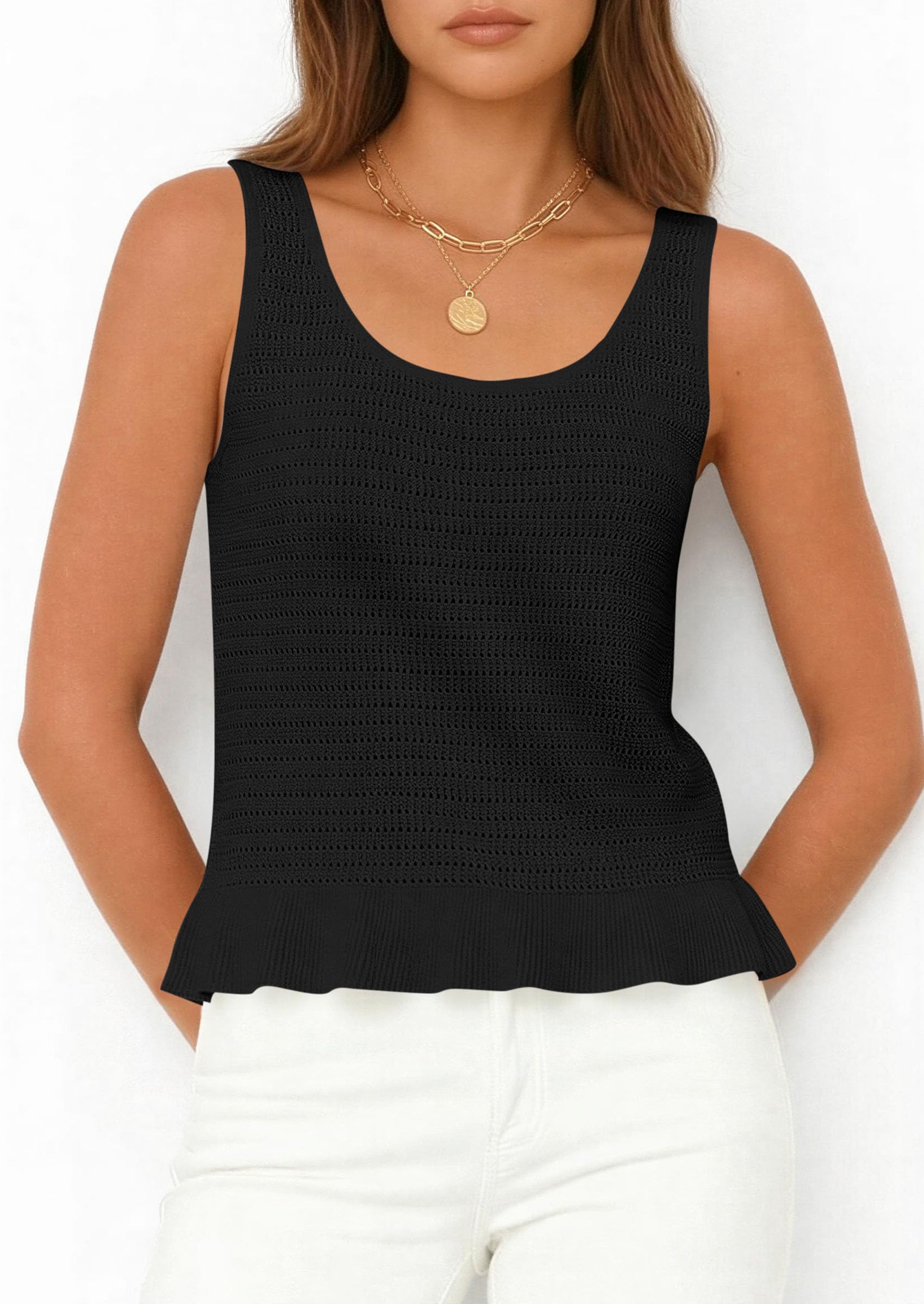 PRETTYGARDEN Womens Spring Crochet Tops Summer Sleeveless Scoop Neck Boho Sweater Tank Top Cute Beach Vacation Clothes PRETTYGARDEN