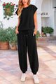 Casual Cap Sleeve Tops High Waist Pants Set