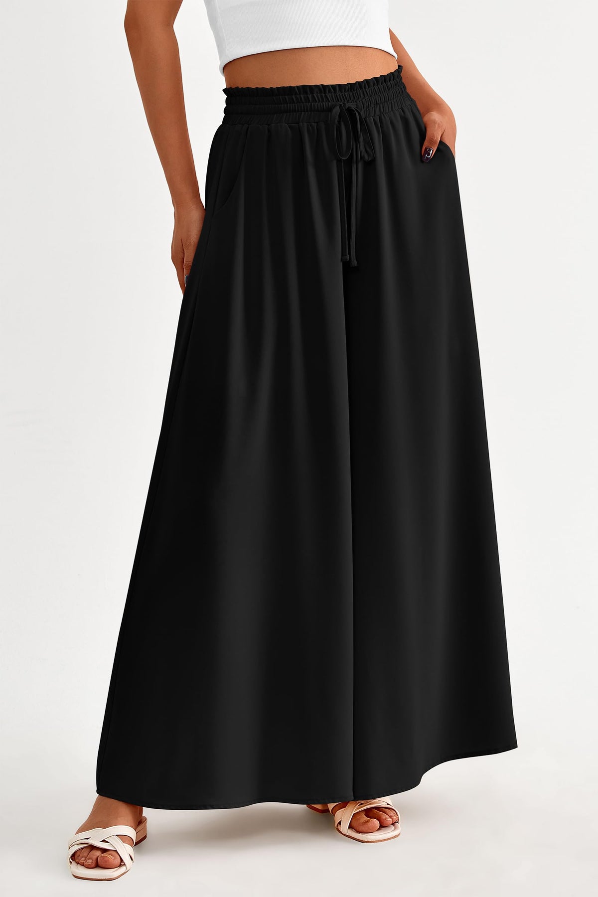 Wide Leg High Waisted Flowy Pockets Palazzo Pants