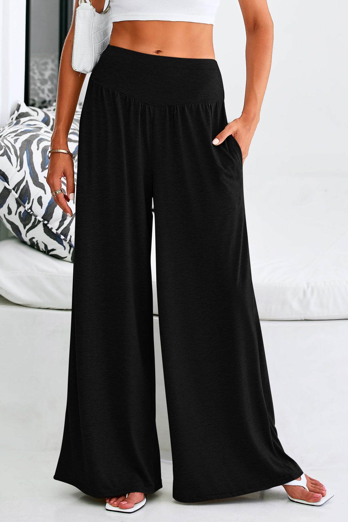 High Waisted Flowy Palazzo With Pockets