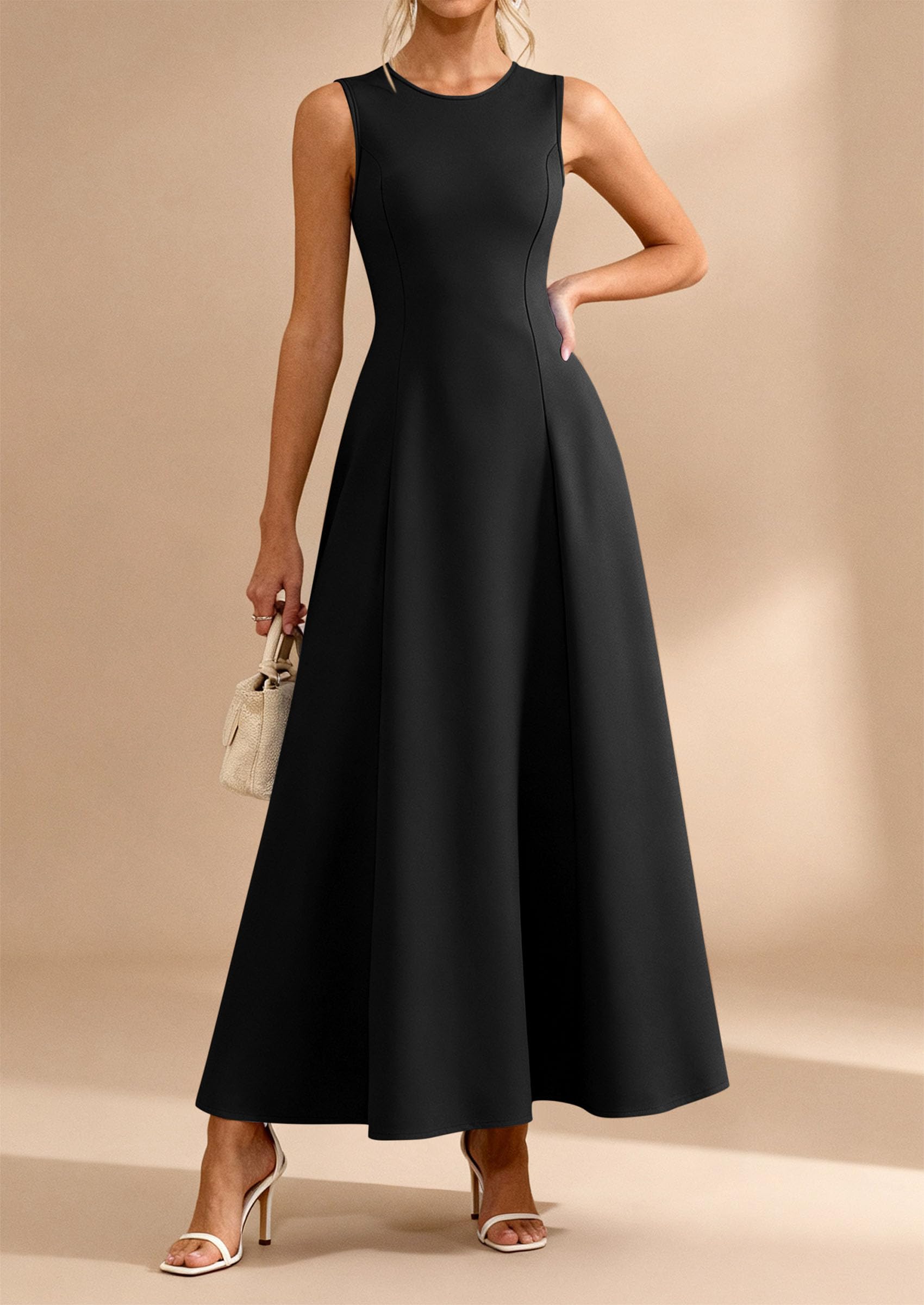 PRETTYGARDEN Women's Summer Tank Maxi Dress Spring Sleeveless Swing A Line Long Flowy Elegant Cocktail Dresses Pockets PRETTYGARDEN