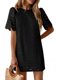 PRETTYGARDEN Women's Summer Casual Short Dresses Embroidered Lace Short Sleeve Boho Mini Dress Beach Vacation Clothes PRETTYGARDEN