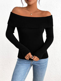 Fall Off Shoulder Sweaters Y2K Long Sleeve Ribbed Knit Fitted Pullover Tops Blouse