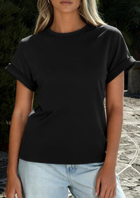 PRETTYGARDEN Womens Summer Tops Spring Casual Rolled Short Sleeve Basic Tees Crew Neck Work Shirts Fashion Clothing PRETTYGARDEN