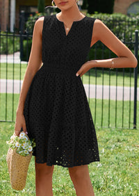 PRETTYGARDEN Women's Summer Dresses Sleeveless V Neck Eyelet Hollow Out Swing A Line Beach Vacation Sun Dress PRETTYGARDEN