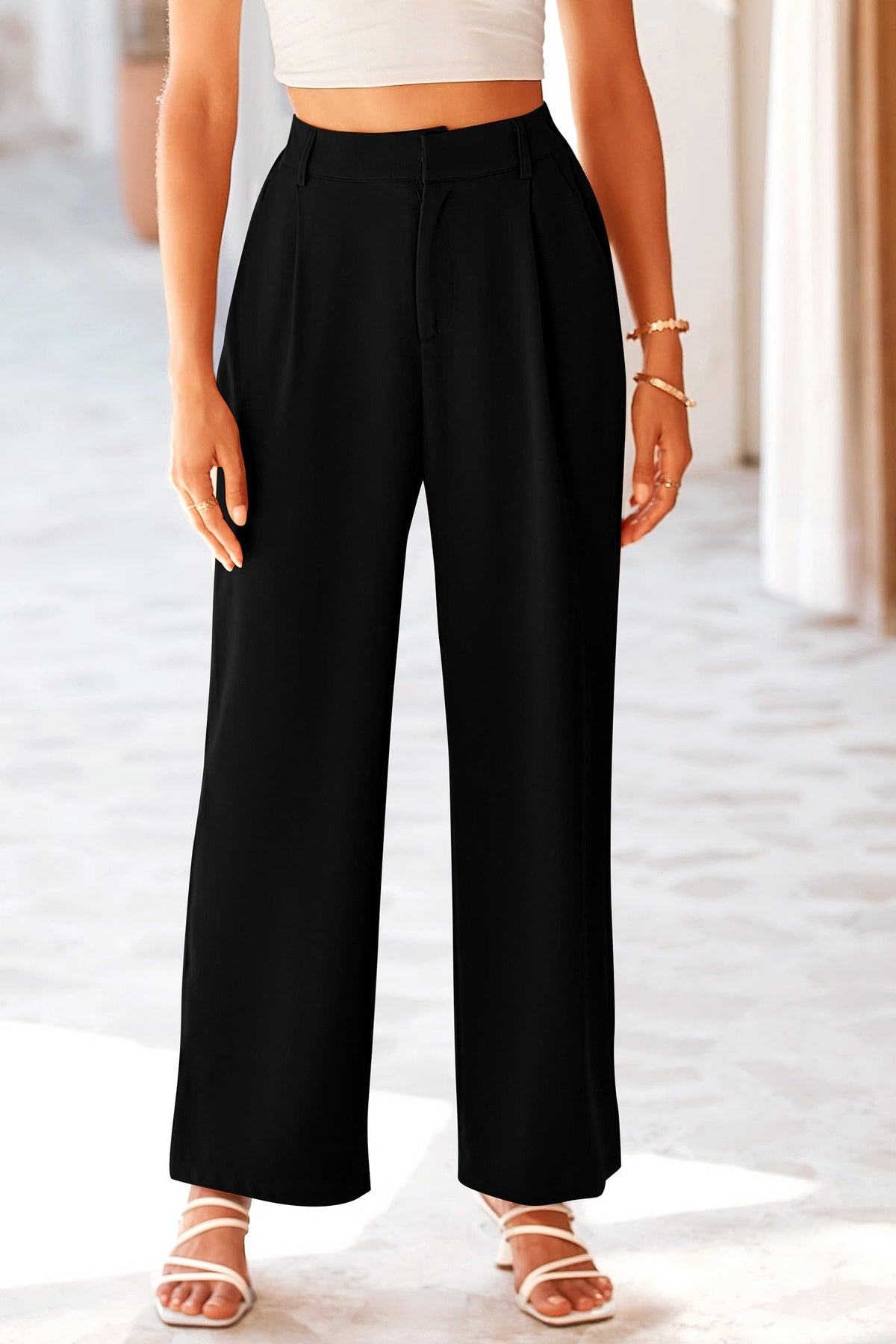 Causal Wide Leg Pants High Elastic Waisted Long Work Office Suit Pants