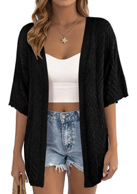 PRETTYGARDEN Summer Cardigan Sweaters for Women Lightweight  Short Sleeve Knit Coverup Spring Beach Vacation Clothes PRETTYGARDEN