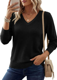 PRETTYGARDEN Women's V Neck Sweaters Fall Casual Long Sleeve Classic Pullover Cozy Knit Tops Loose Basic Winter Clothing PRETTYGARDEN