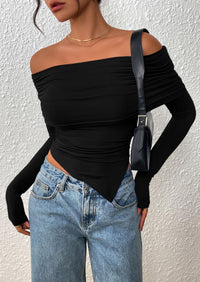 PRETTYGARDEN Women's Long Sleeve Shirts Off Shoulder Tops Going Out Slim Fitted Y2K Blouses Fall Fashion Clothes