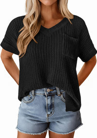 PRETTYGARDEN Women's Spring Short Sleeve Sweaters Lightweight V Neck Casual Going Out Summer T PRETTYGARDEN