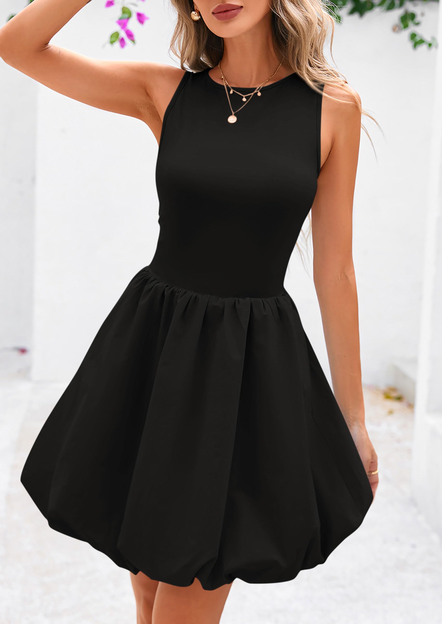 PRETTYGARDEN Summer Dresses for Women Casual Sleeveless Tank Mini Short Dress Crew Neck Bubble Sundress with Pockets