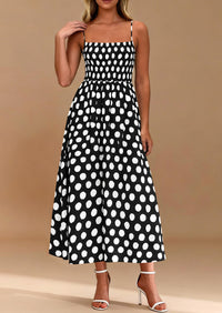 PRETTYGARDEN Womens Summer Dresses Spring Sleeveless Spaghetti Straps Casual Midi Dress Polka Dot Smocked Beach Sundress PRETTYGARDEN