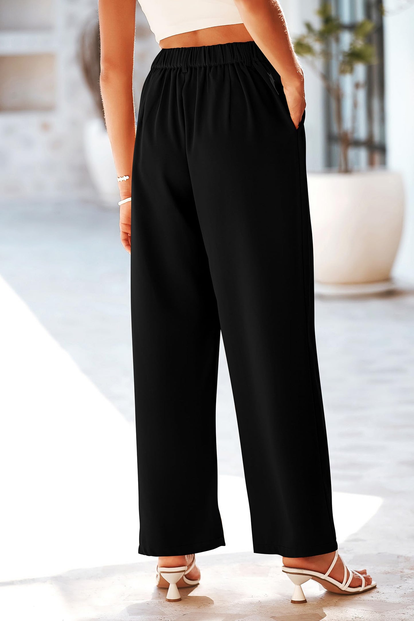 Causal Wide Leg Pants High Elastic Waisted Long Work Office Suit Pants