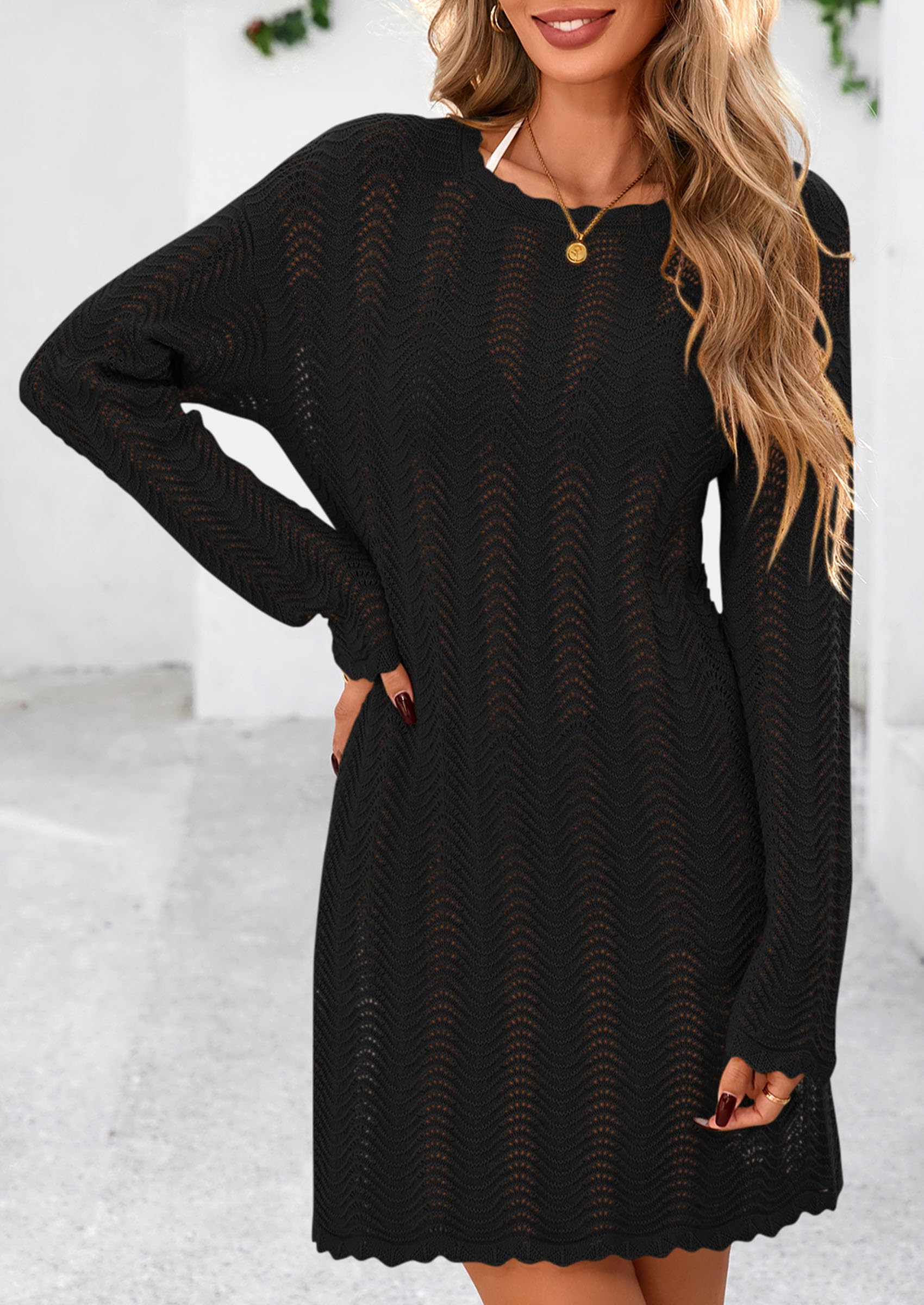 PRETTYGARDEN Women's Swimsuit Cover Up Summer Bathing Suit Swimwear Crochet Knit Dress Fashion Beach Vacation Clothes