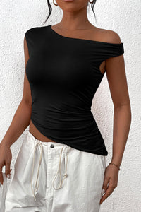 Off The Shoulder Sleeveless One Shoulder Ruched Asymmetrical Y2K Tank Top