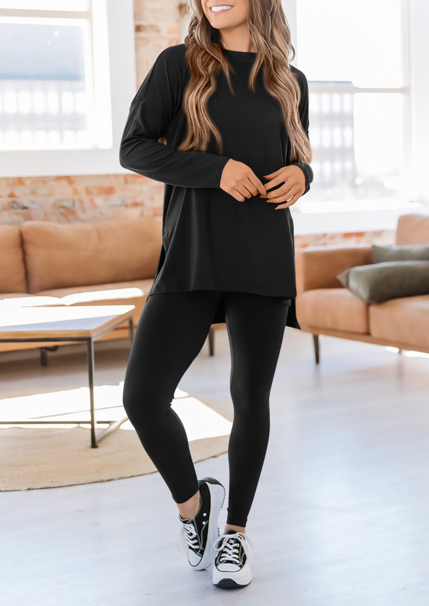 PRETTYGARDEN 2 Piece Outfits Casual Long Sleeve Tunic Tops Legging Pants Lounge Sets Sweatsuits