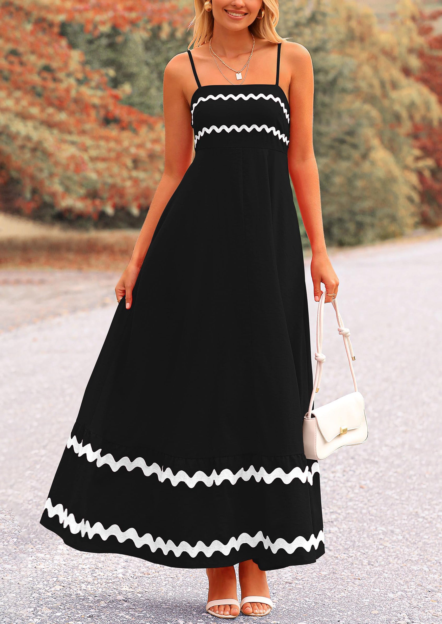 PRETTYGARDEN Women's Summer Flowy Maxi Dress Casual Sleeveless Spaghetti Strap Ruffle Beach Long Dresses