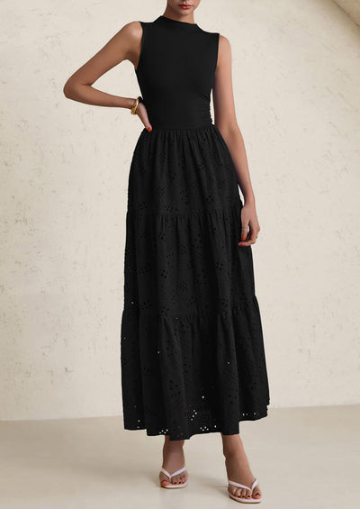 PRETTYGARDEN Dresses for Women Casual Eyelet Sleeveless Wedding Guest Maxi Dress Tank Top Sundress with Pockets