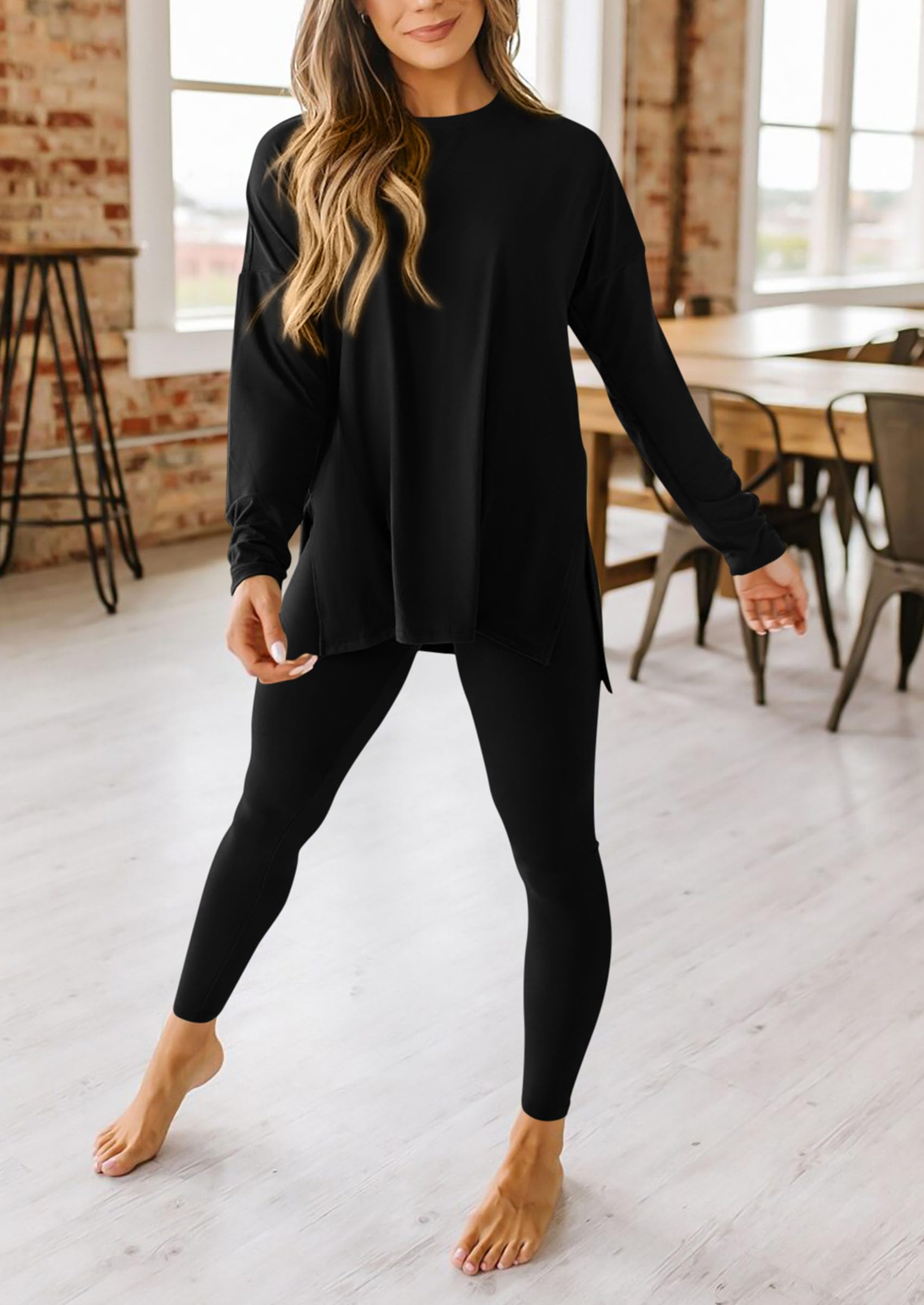 PRETTYGARDEN 2 Piece Outfits Casual Long Sleeve Tunic Tops Legging Pants Lounge Sets Sweatsuits