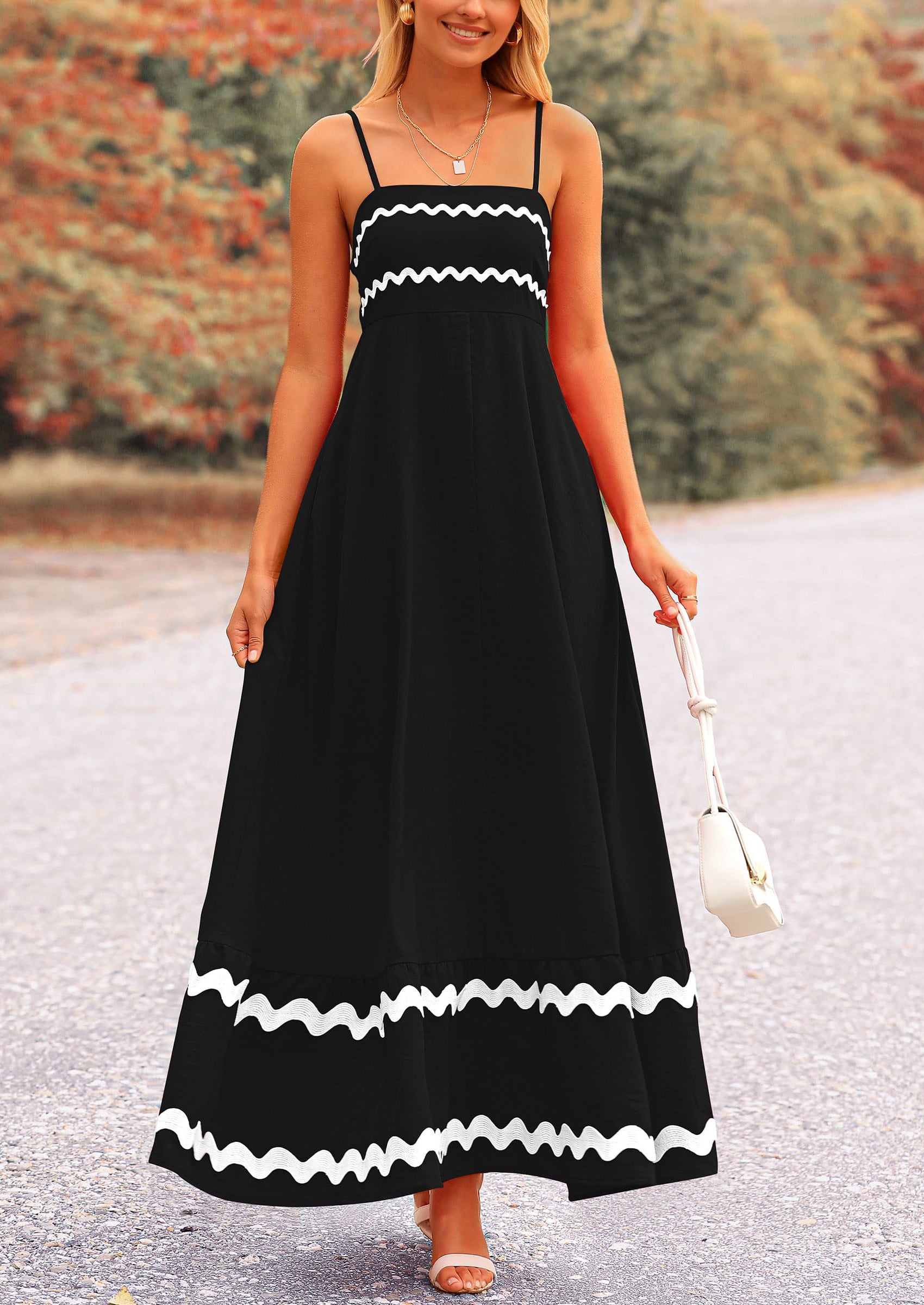 PRETTYGARDEN Women's Summer Flowy Maxi Dress Casual Sleeveless Spaghetti Strap Ruffle Beach Long Dresses